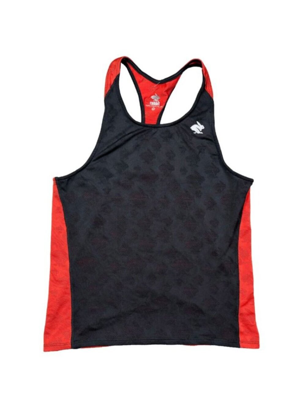 Rabbit Running Tank Womens Small Black Red Racerback Mesh Bunny Print USA